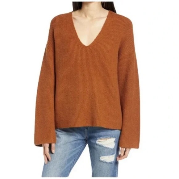 NEW TREASURE & BOND From Nordstrom Women's Oversized V-neck Sweater In Rust - Picture 1 of 5